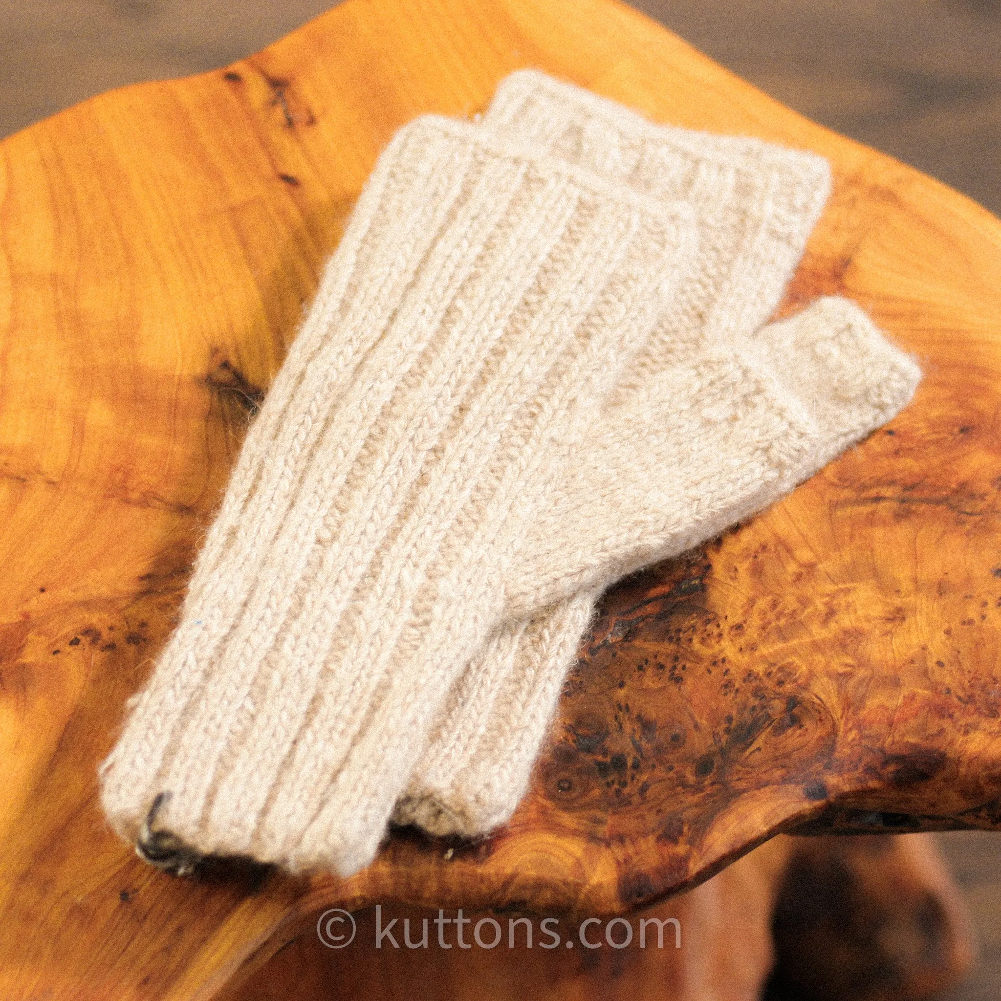 100% Pashmina Cashmere Fingerless Gloves - Hand Knit Wristlets from Ladakh Himalayas | Cream
