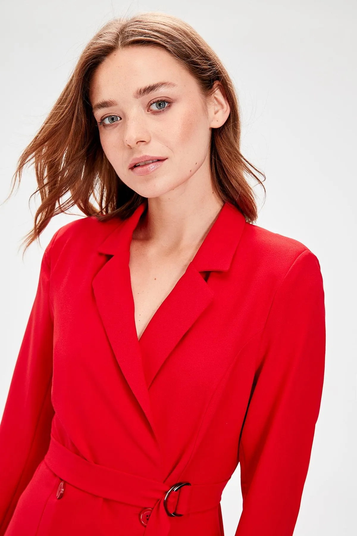12805 Red Buckle Belt Jacket Dress