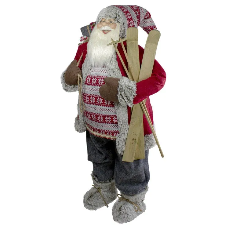4' Standing Santa Christmas Figurine with Skis and Fur Boots