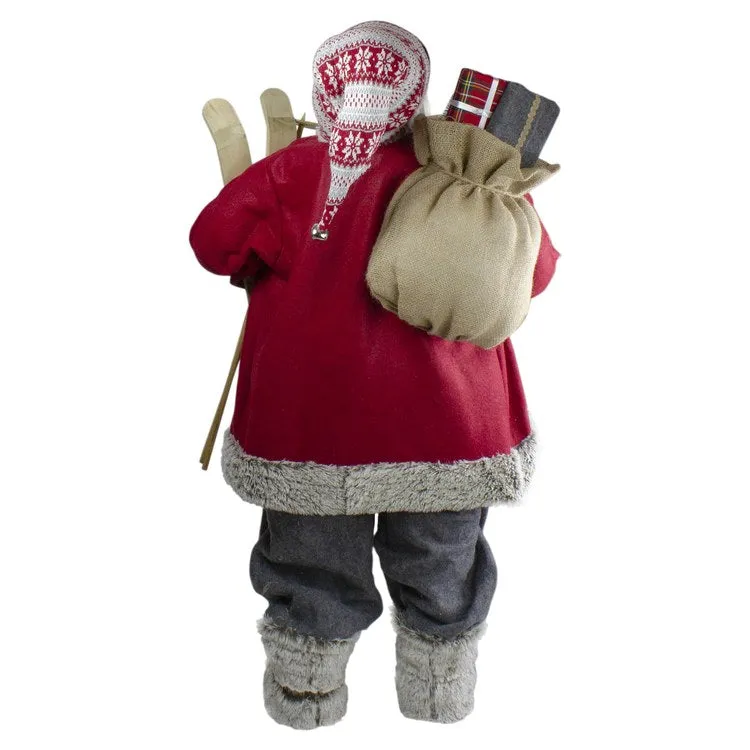 4' Standing Santa Christmas Figurine with Skis and Fur Boots