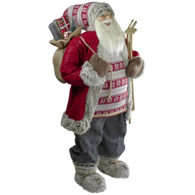 4' Standing Santa Christmas Figurine with Skis and Fur Boots