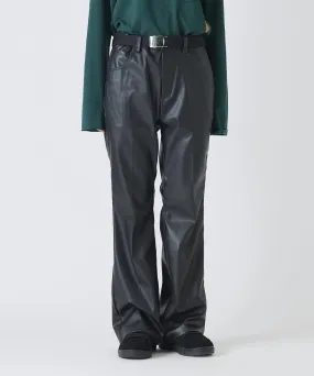 【75%OFF】Faux leather side line flared slim trouser - BLACK
