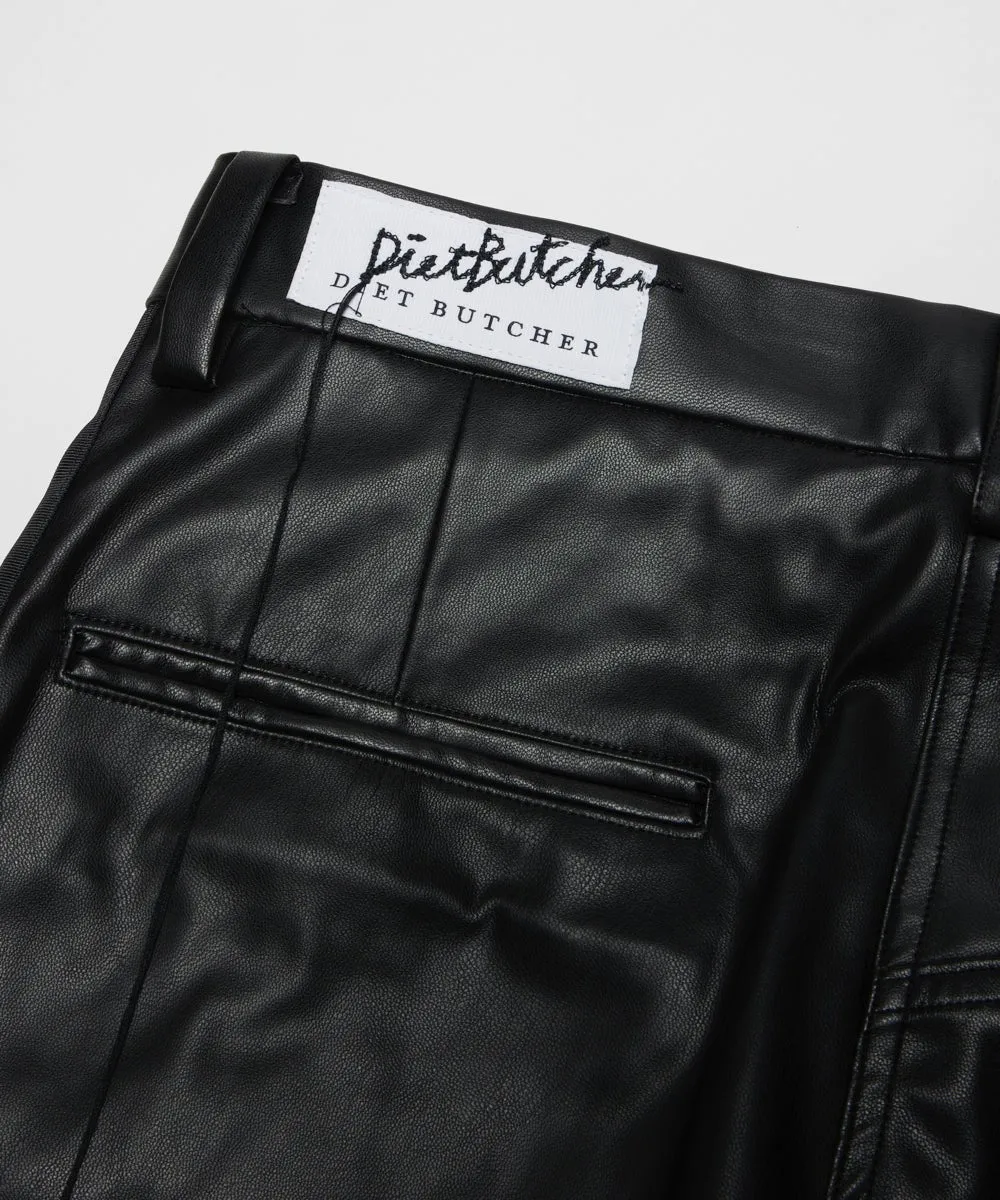 【75%OFF】Faux leather side line flared slim trouser - BLACK