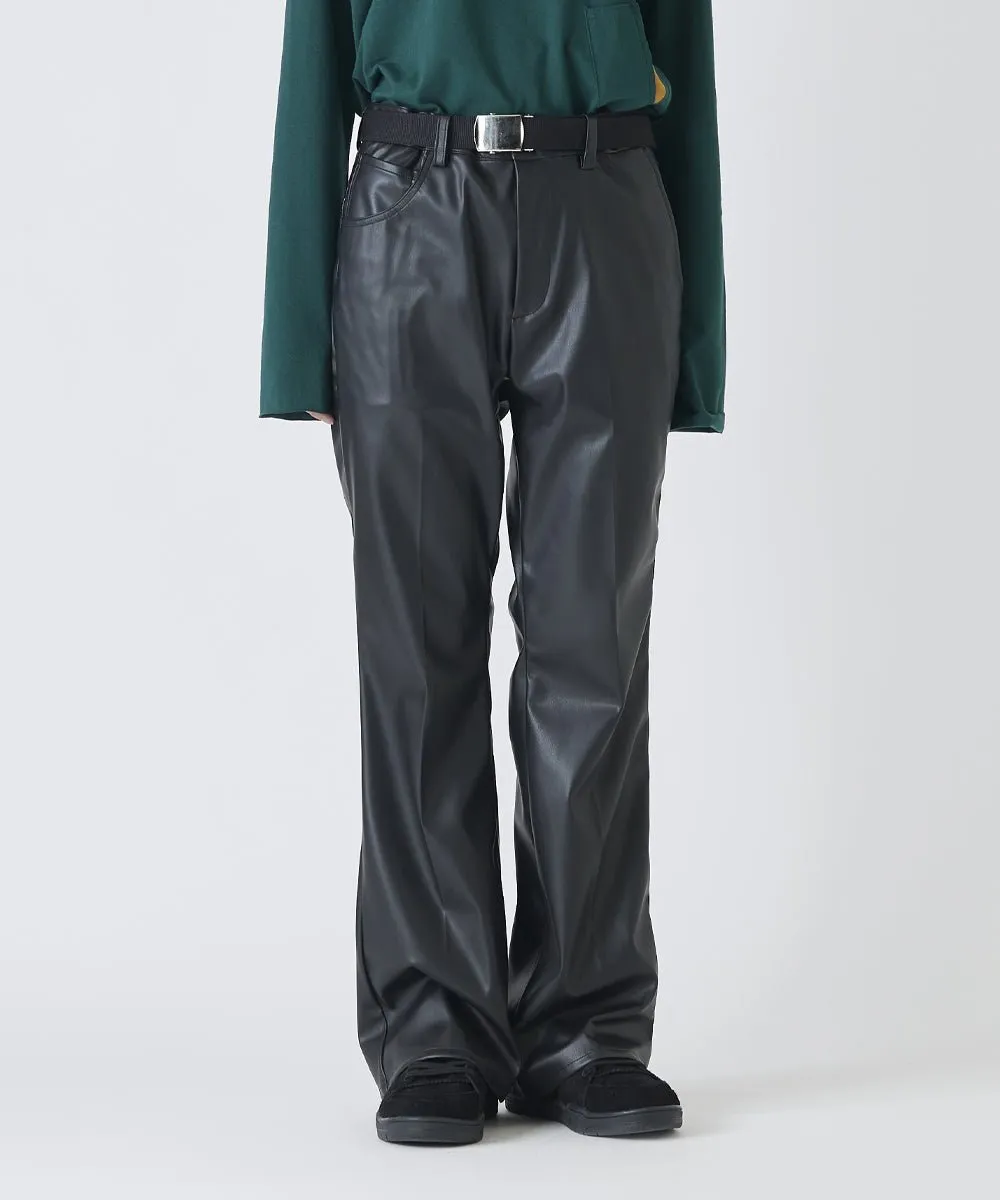 【75%OFF】Faux leather side line flared slim trouser - BLACK