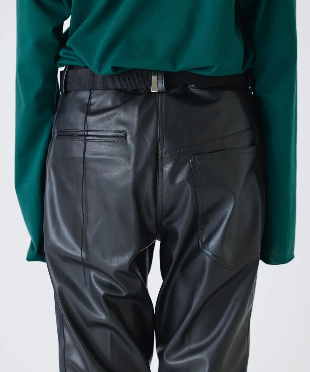 【75%OFF】Faux leather side line flared slim trouser - BLACK