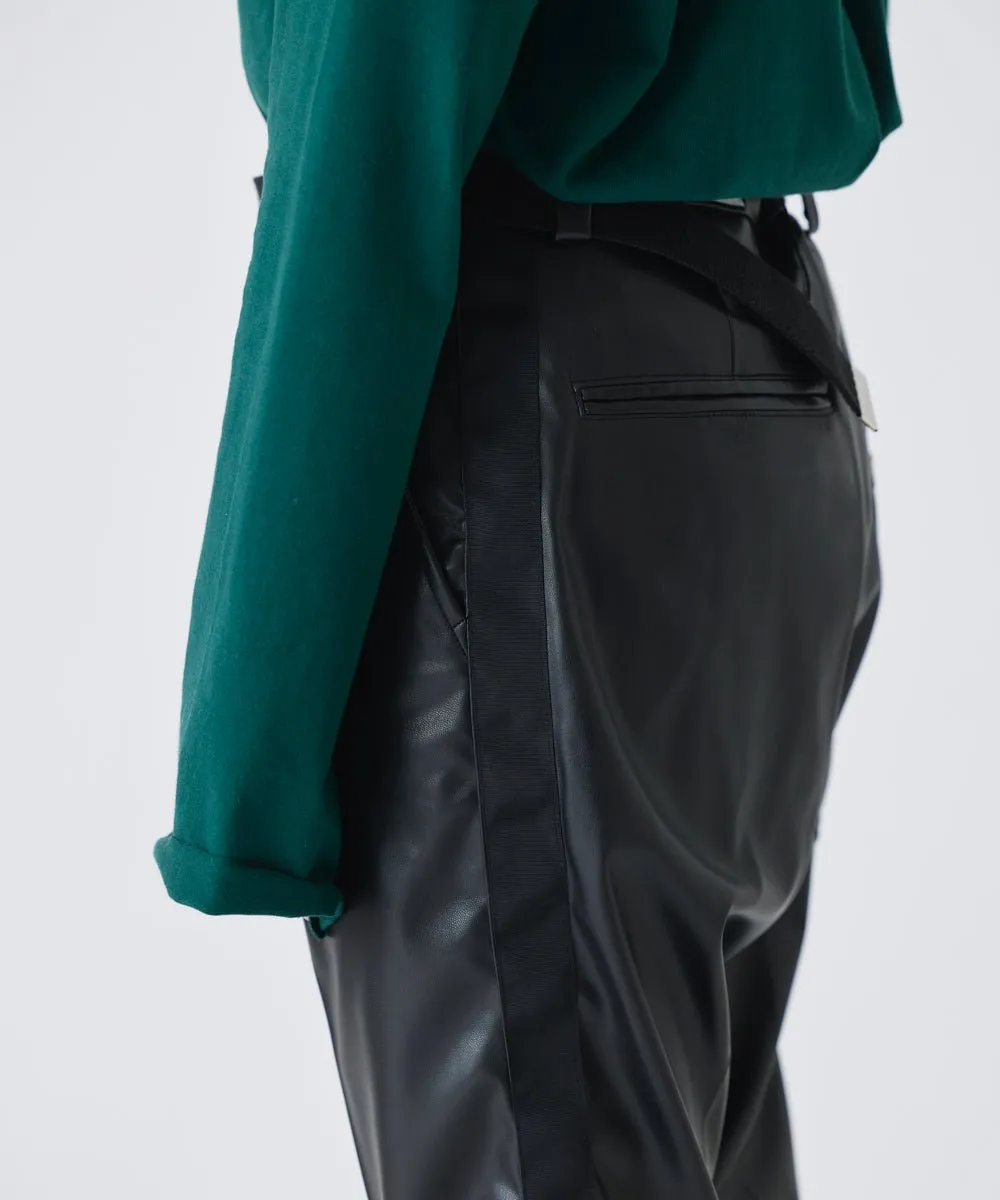 【75%OFF】Faux leather side line flared slim trouser - BLACK
