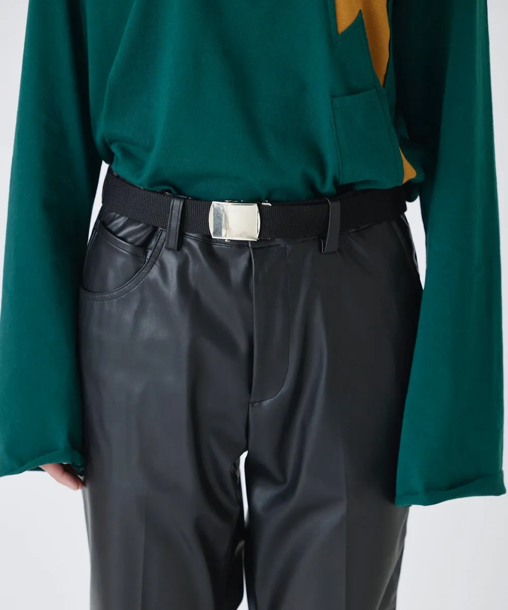 【75%OFF】Faux leather side line flared slim trouser - BLACK