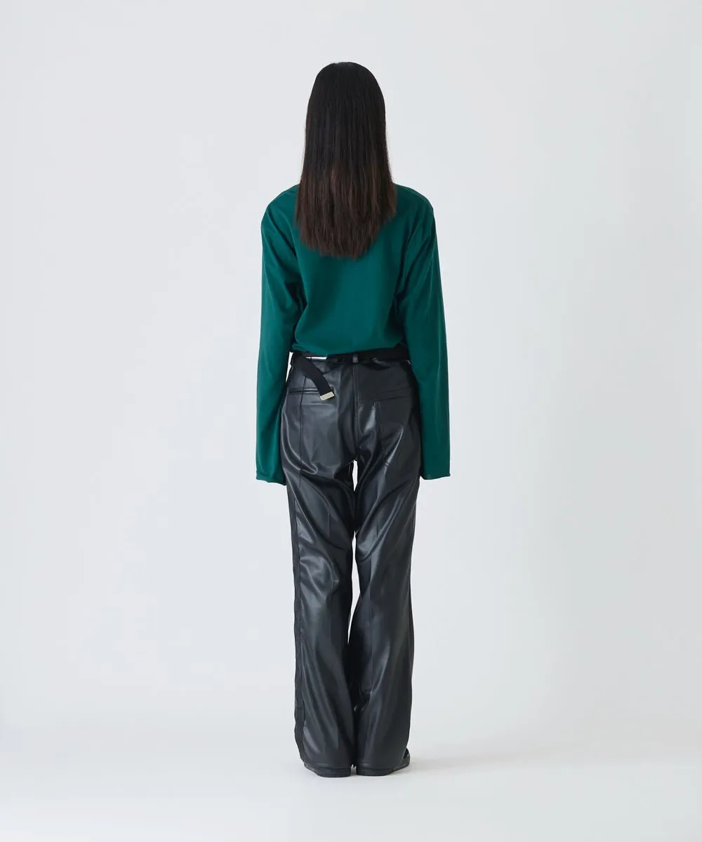 【75%OFF】Faux leather side line flared slim trouser - BLACK