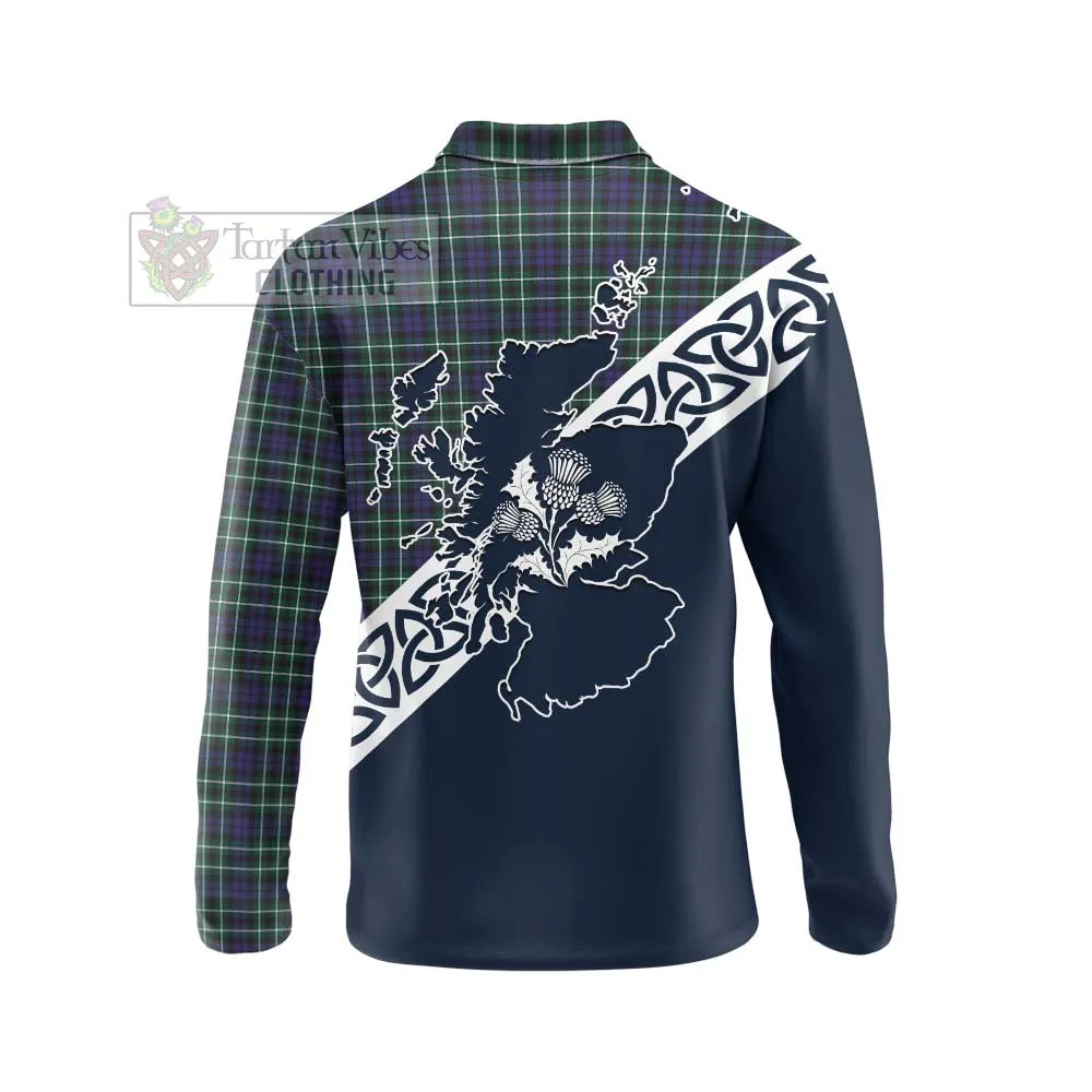 Allardice Tartan Long Sleeve Polo Shirt Featuring Thistle and Scotland Map