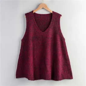 aLoose Plus Size Vest V-Neck Sweater Tank Top Women Sleeveless Knitted Outerwear