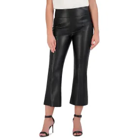 BCBGMAXAZRIA Womens Faux Leather High Rise Flared Pants