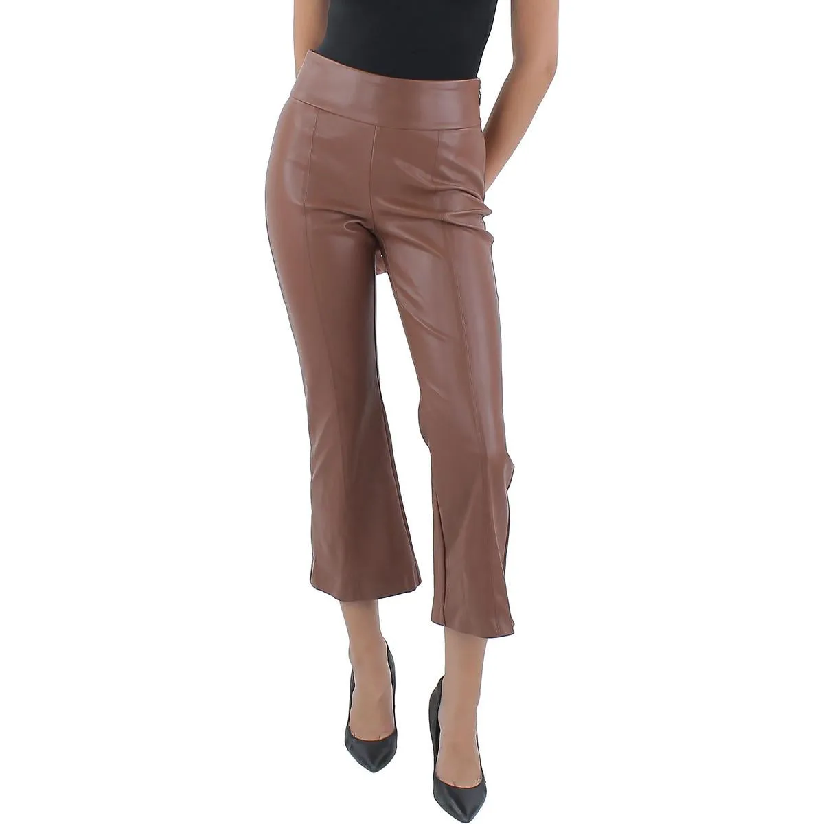 BCBGMAXAZRIA Womens Faux Leather High Rise Flared Pants