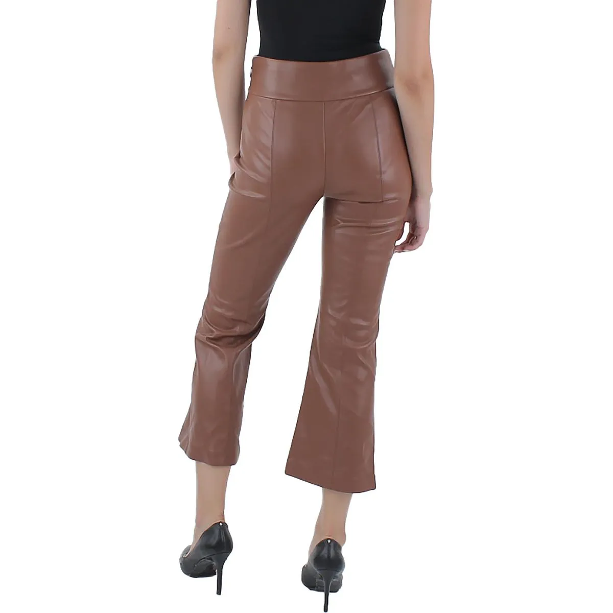 BCBGMAXAZRIA Womens Faux Leather High Rise Flared Pants