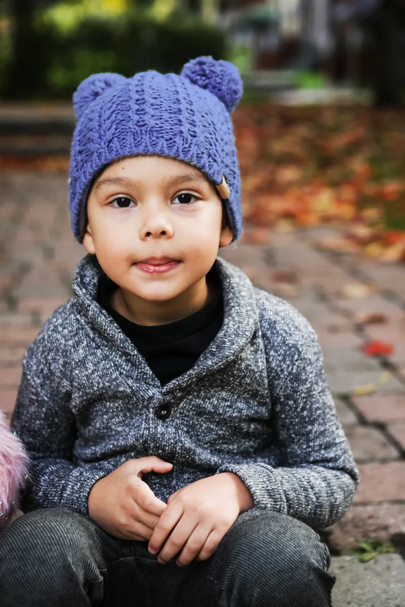 Beanie With Poms - Blue