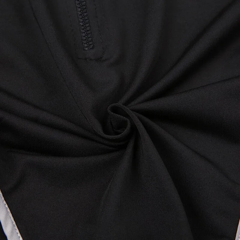 Black Stripe Stand Collar Short Top