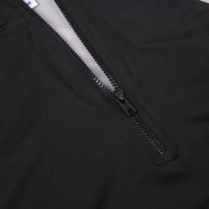 Black Stripe Stand Collar Short Top