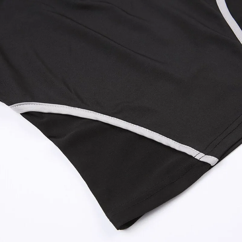 Black Stripe Stand Collar Short Top