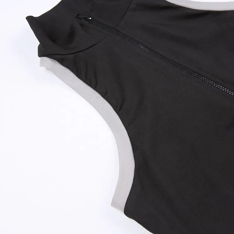 Black Stripe Stand Collar Short Top