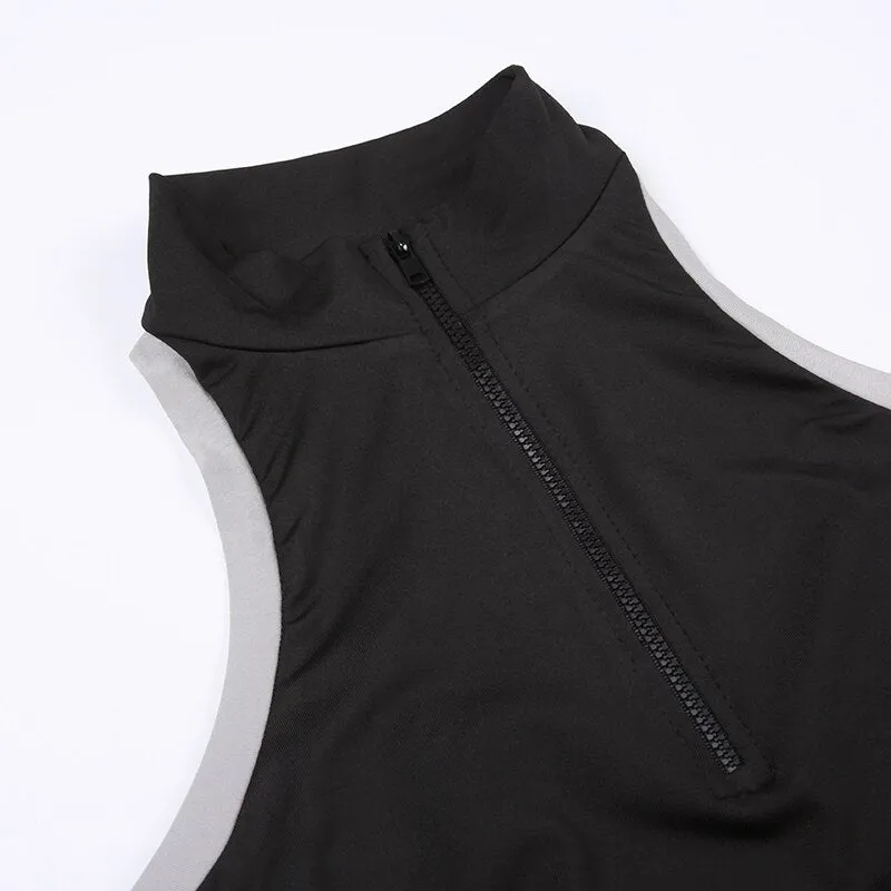 Black Stripe Stand Collar Short Top