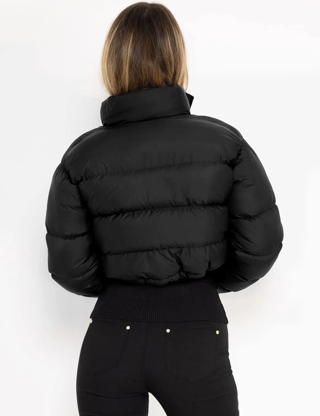 Black Stylish Cropped Long Sleeve Puff Jacket