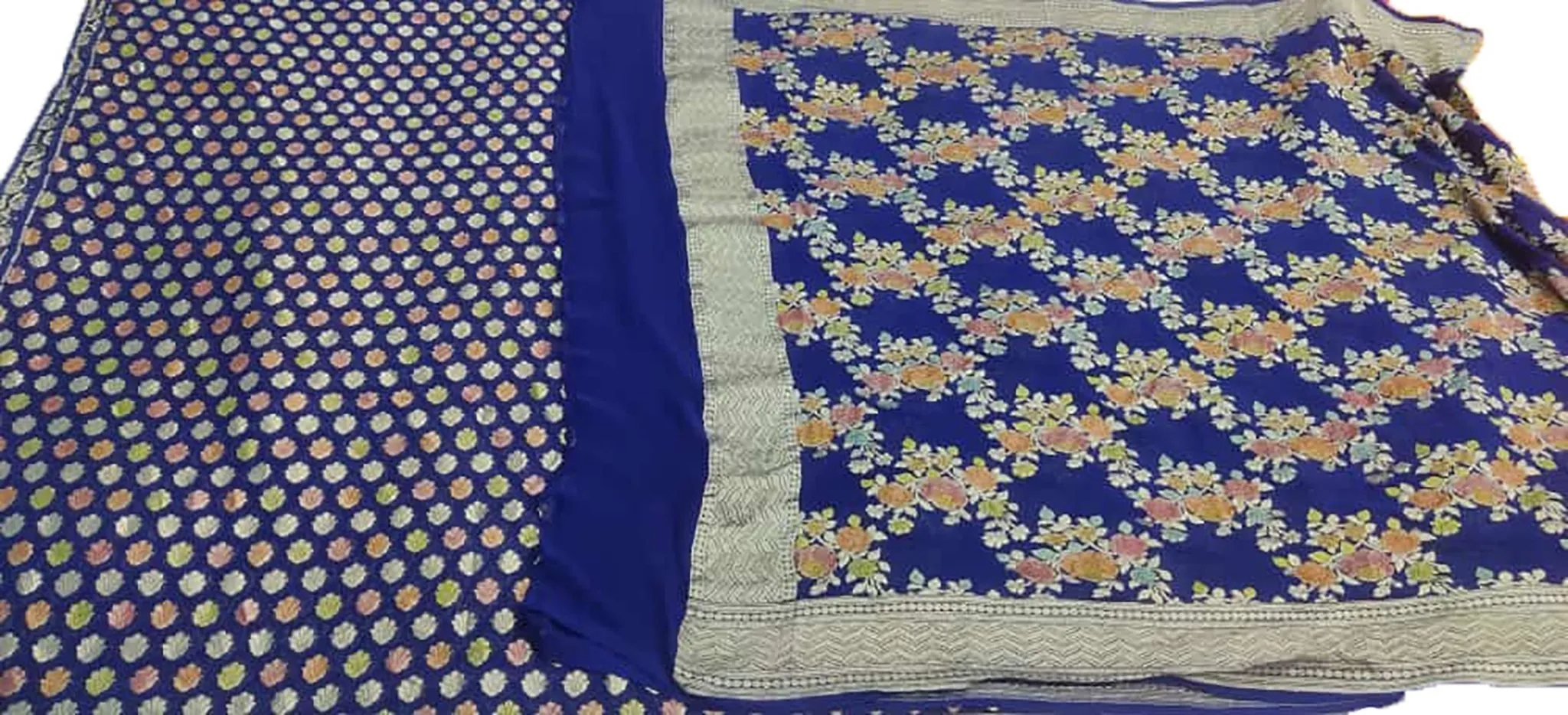 Blue Handloom Banarasi Pure Georgette Brush Dyed Suit