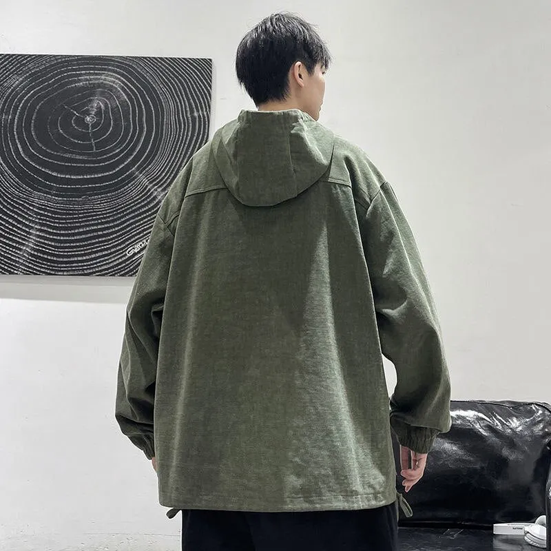 Bonsir Autumn Cotton Pullover Jacket Men's Fashion Casual Pocket Tooling Jackets Mens Streetwear Loose Hip-hop Bomber Jacket Men M-5XL