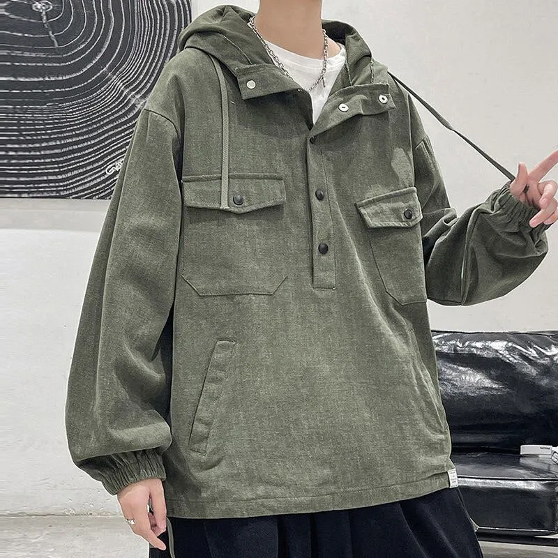 Bonsir Autumn Cotton Pullover Jacket Men's Fashion Casual Pocket Tooling Jackets Mens Streetwear Loose Hip-hop Bomber Jacket Men M-5XL