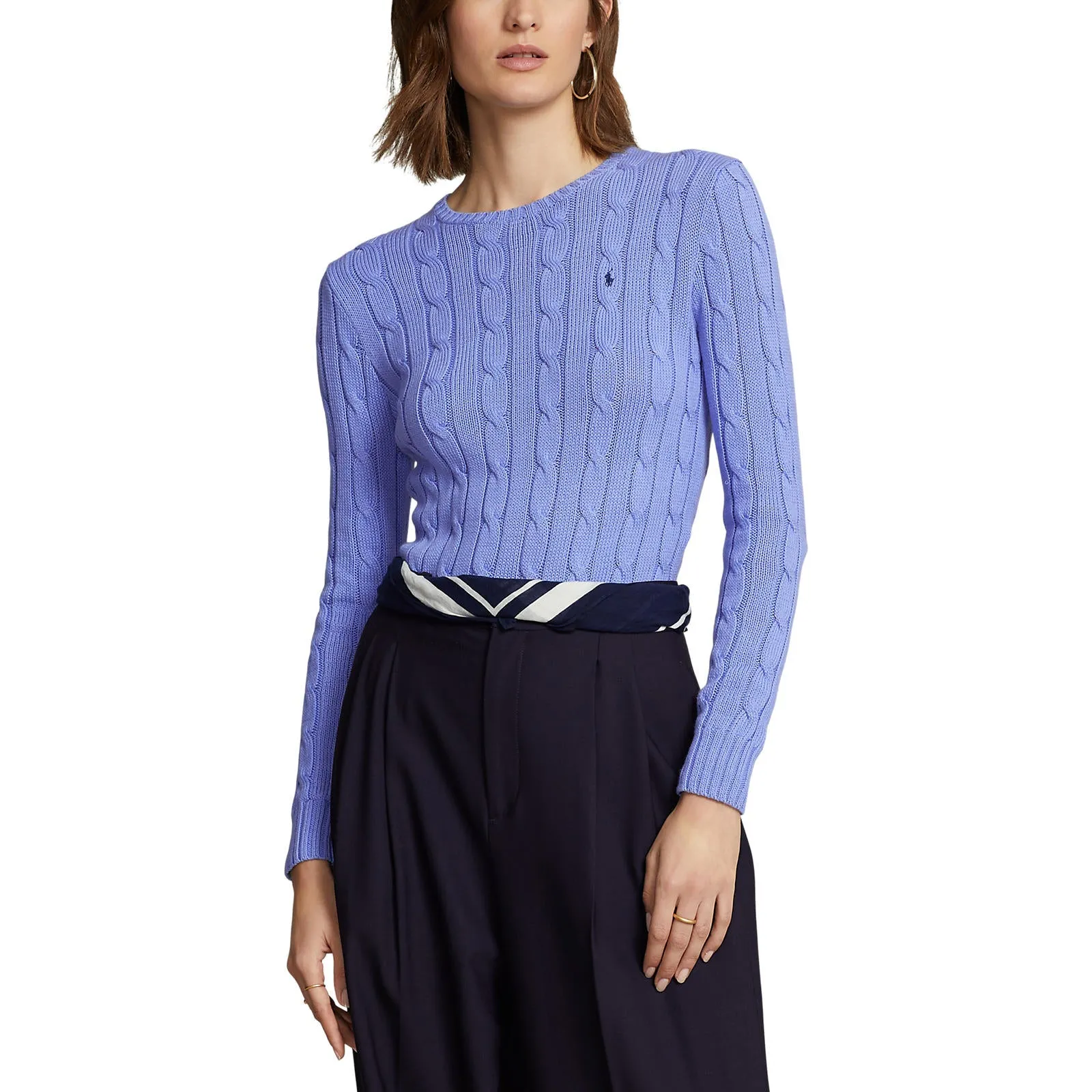 Cable-Knit Cotton Crewneck Sweater - Blue