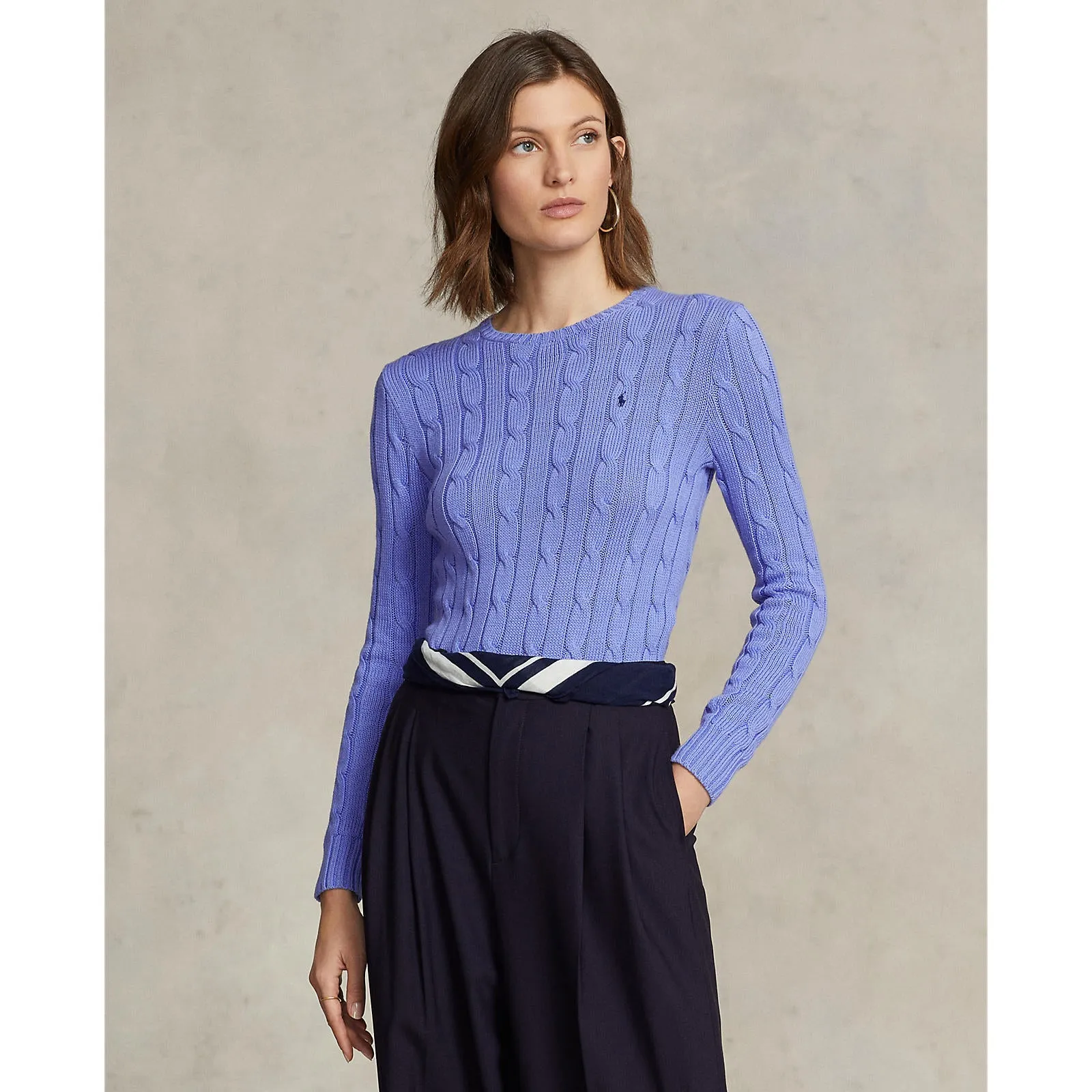 Cable-Knit Cotton Crewneck Sweater - Blue