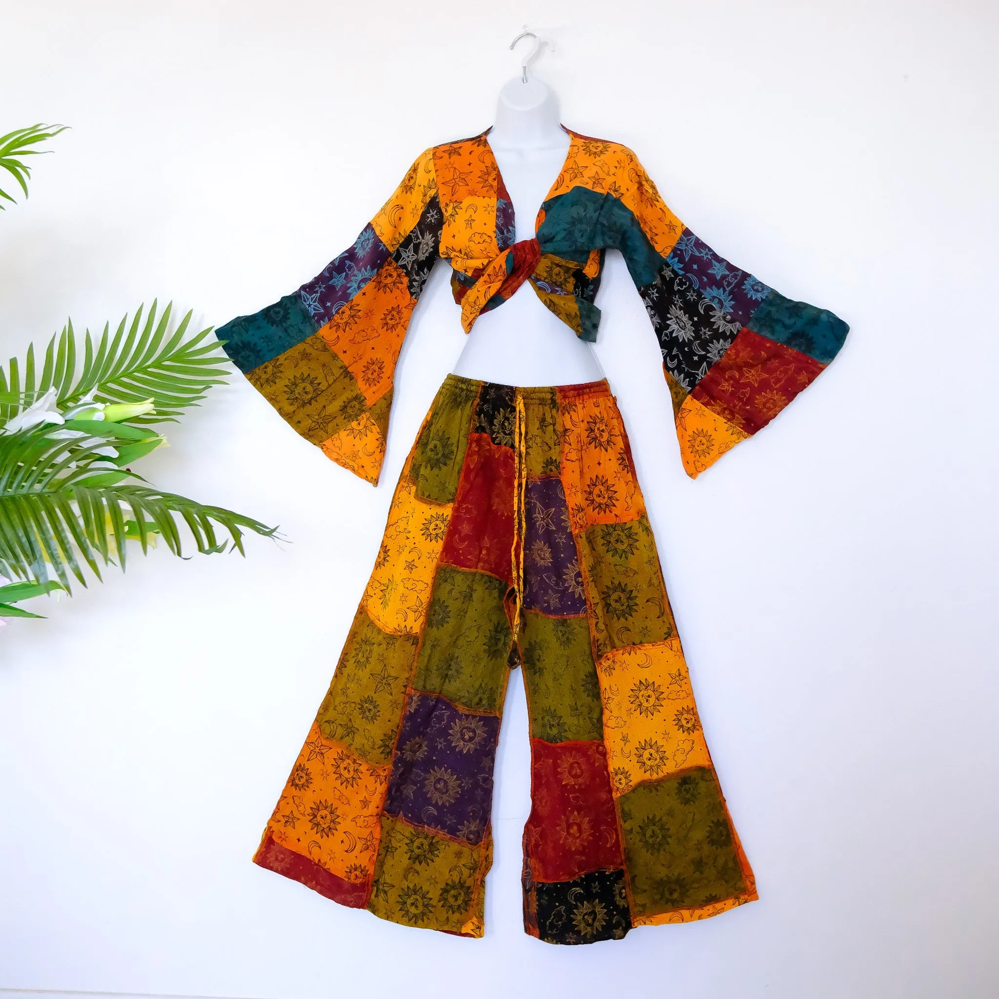 Celestial Patchwork Palazzo Pant with Flare Sleeve Top