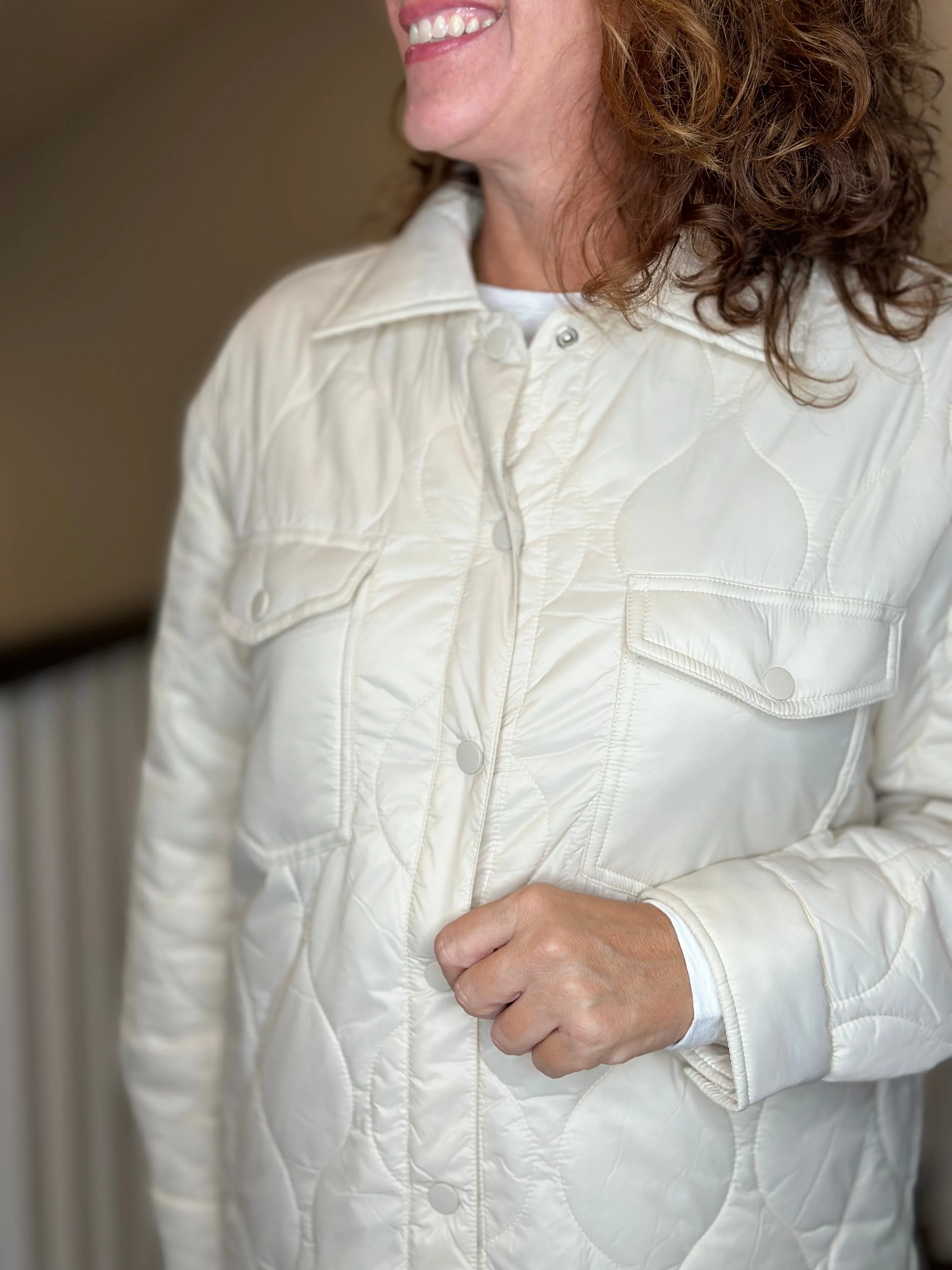 Esqualo Quilted Shirt Jacket in Off White