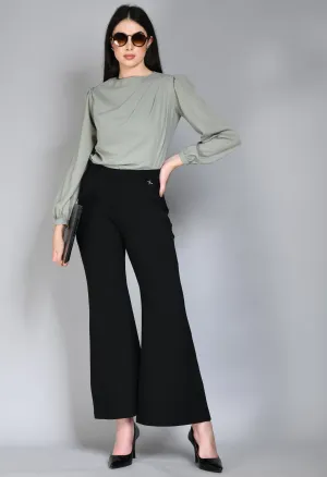 Exude Accomplishment Solid 4 Way Stretch Bootcut Trousers (Black)