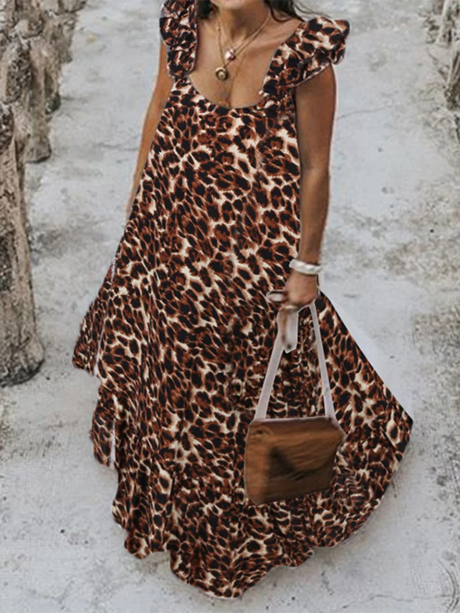 Fashion And Elegant Retro Leopard Print Long Dress