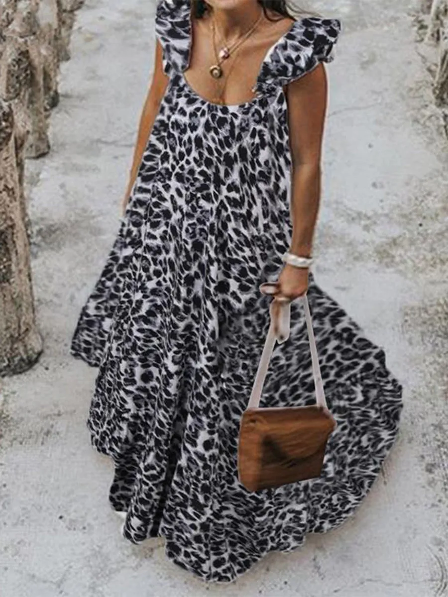 Fashion And Elegant Retro Leopard Print Long Dress