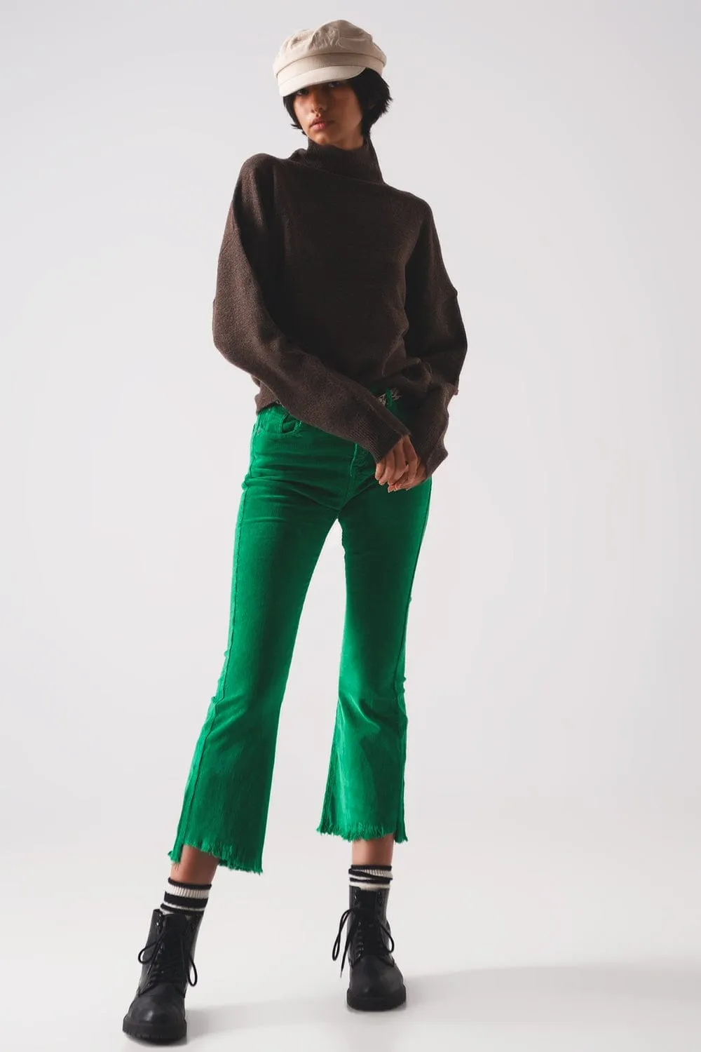 Flare Corduroy Pants In Bold Green