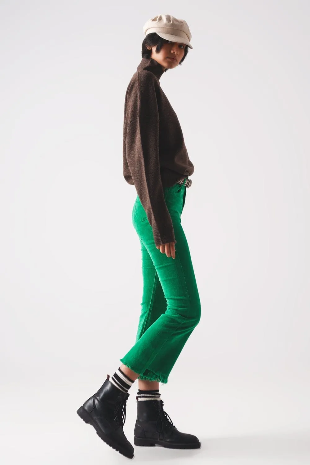 Flare Corduroy Pants In Bold Green