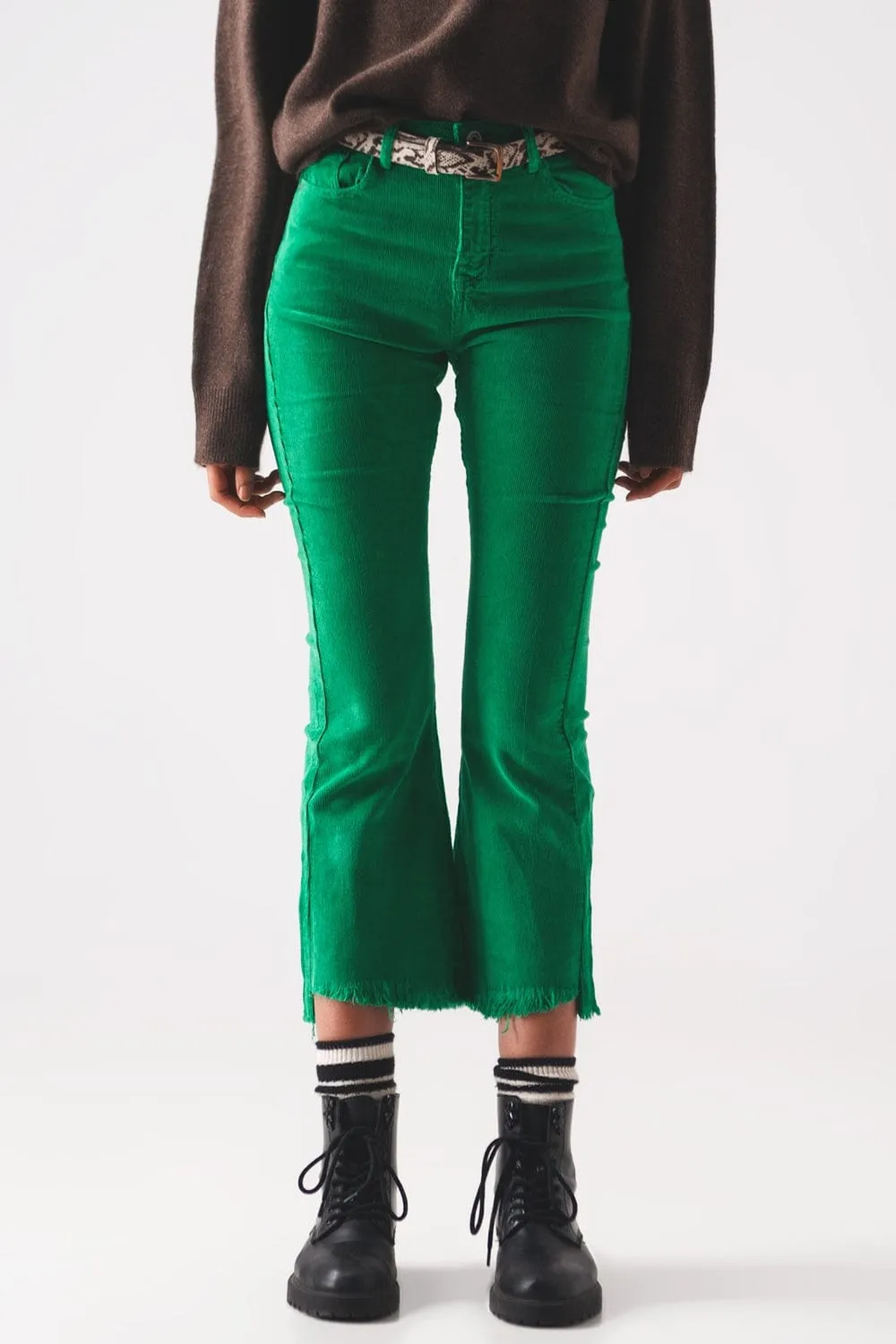 Flare Corduroy Pants In Bold Green