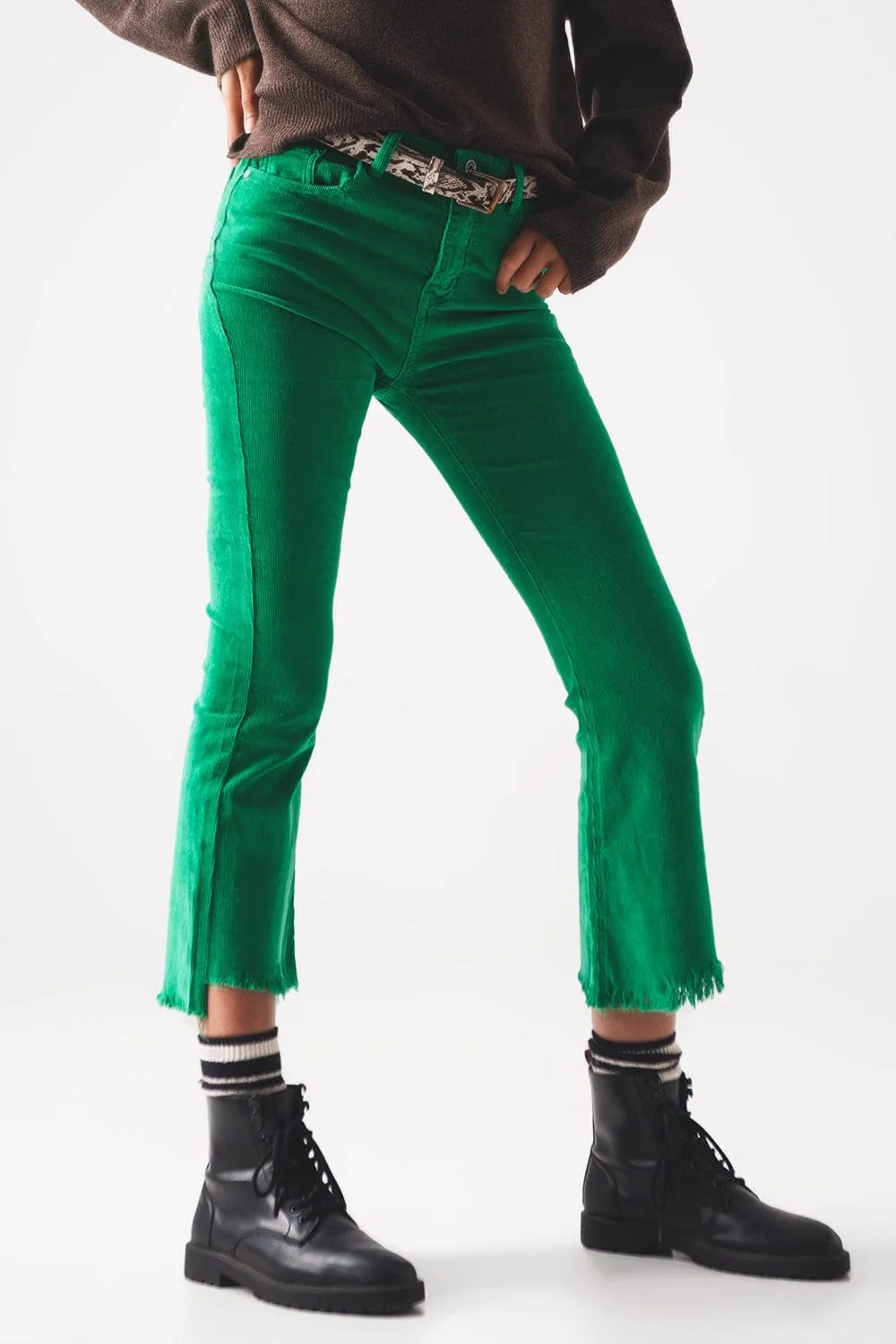Flare Corduroy Pants In Bold Green