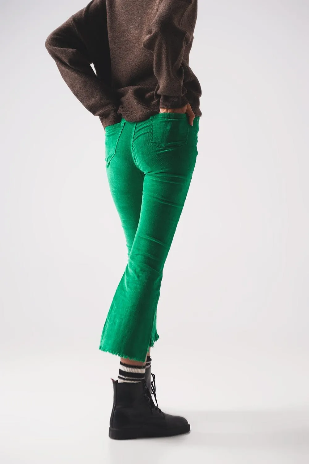 Flare Corduroy Pants In Bold Green