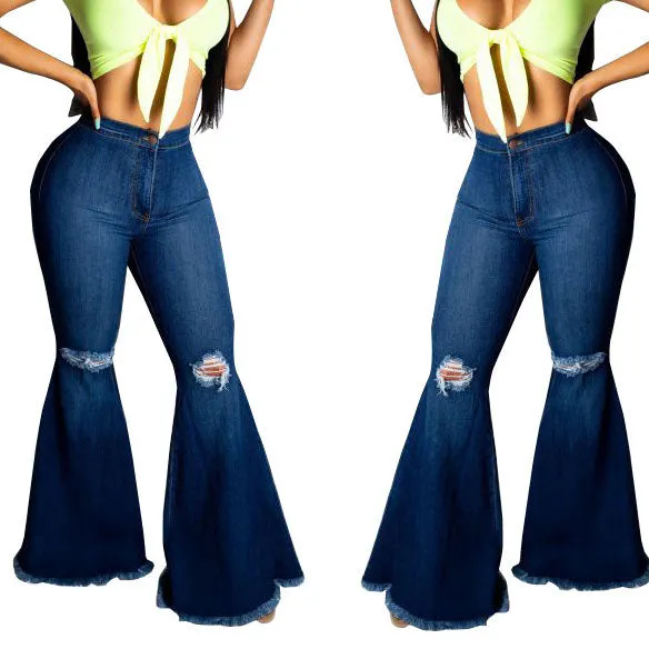 Flare Ripped Vintage Pocket Bodycon Pants