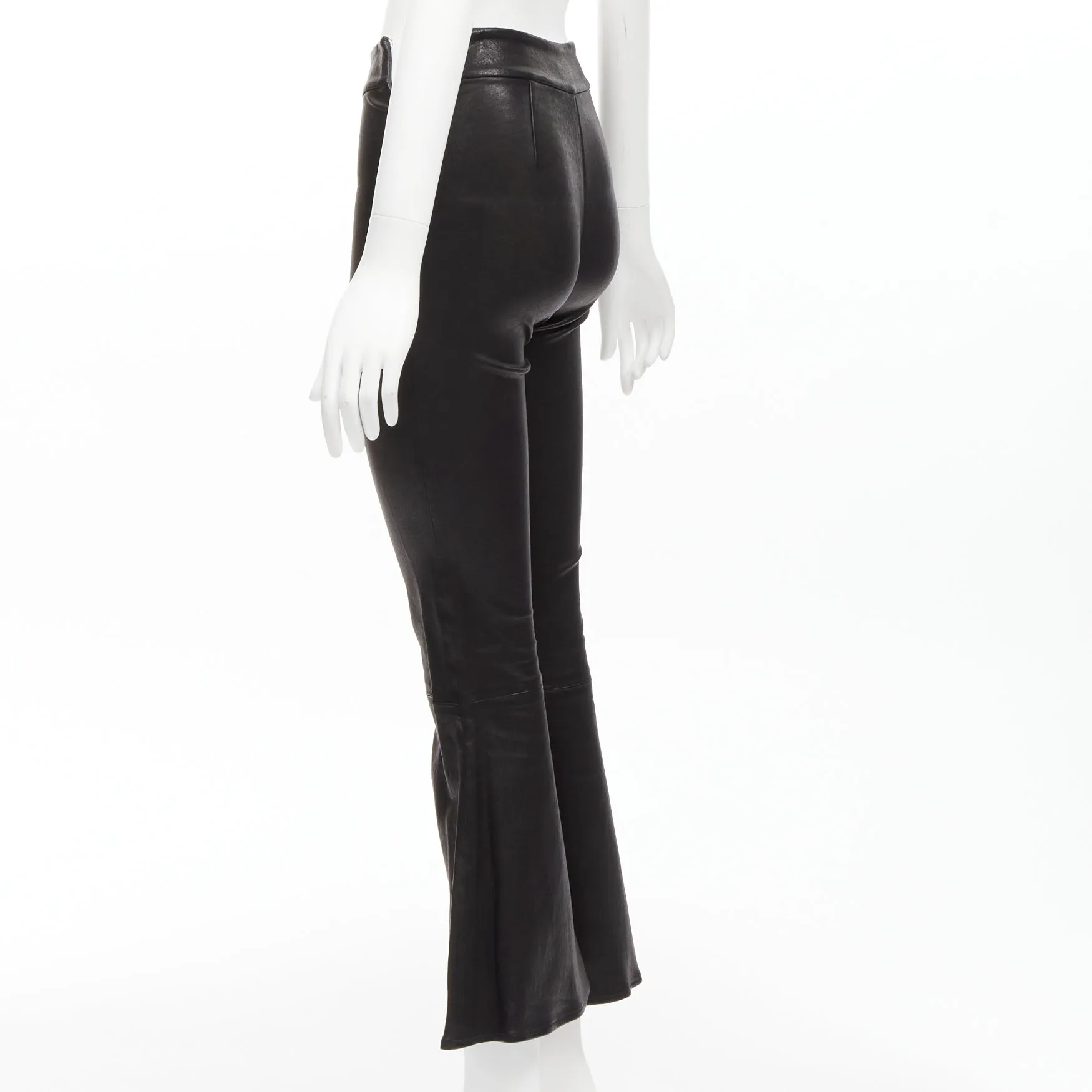 FRAME black genuine lambskin leather flared cropped pants US2 S