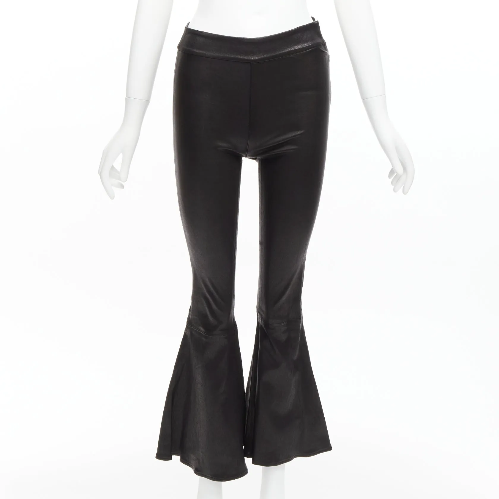 FRAME black genuine lambskin leather flared cropped pants US2 S