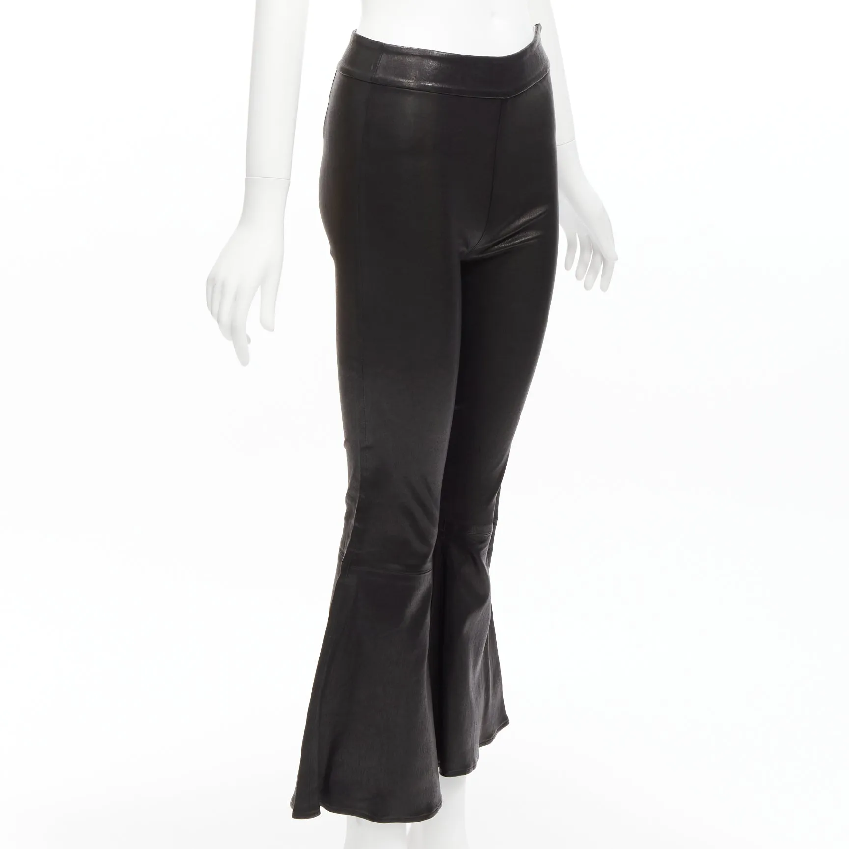 FRAME black genuine lambskin leather flared cropped pants US2 S