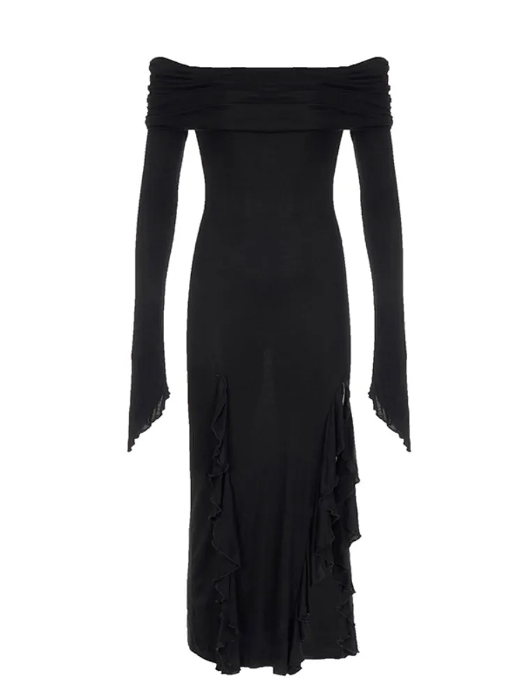 Gothic Black Side Split Maxi Dress