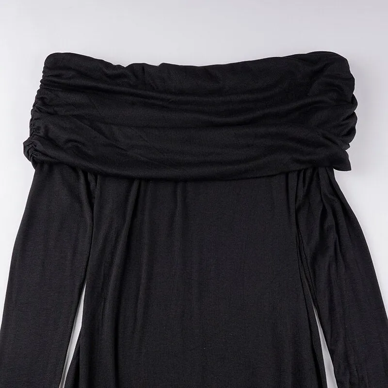Gothic Black Side Split Maxi Dress