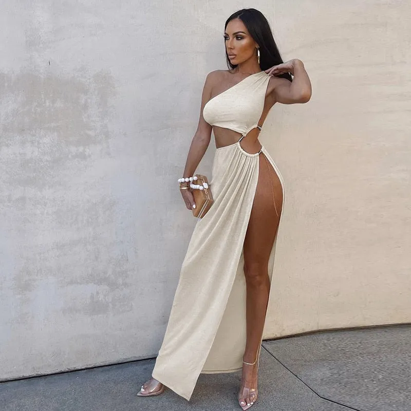 Graduation Gifts  Sexy Asymmetric CutOut One Shoulder High Split Long Maxi Dresses for Women 2022 Fashion Party Vacation Outfits C66DG43