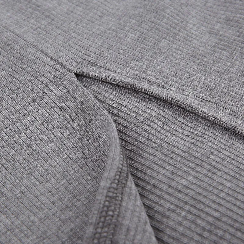 Grey V-Neck Long-Sleeve Slim Split Dress