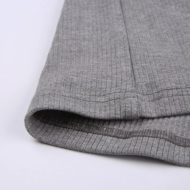 Grey V-Neck Long-Sleeve Slim Split Dress
