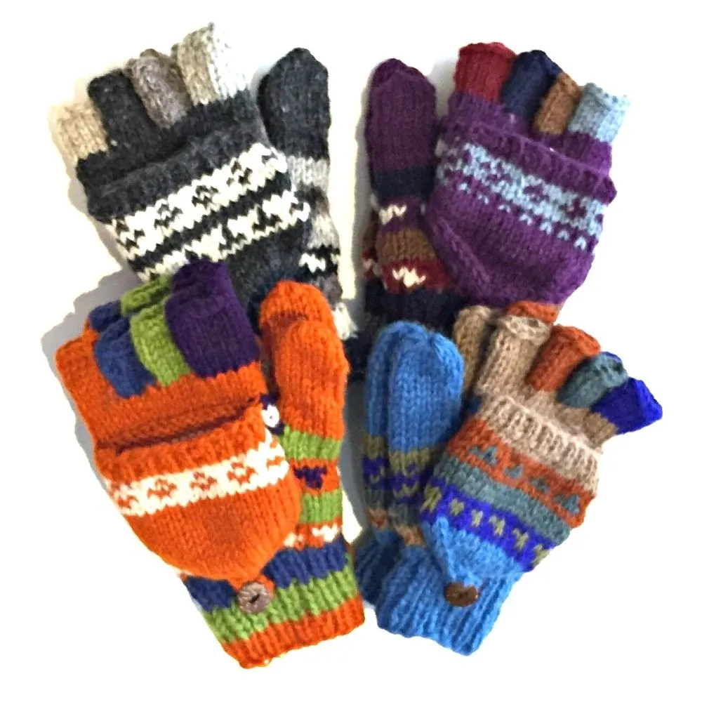 Handknit Fingerless Glove with Mitten Pullover - Assorted