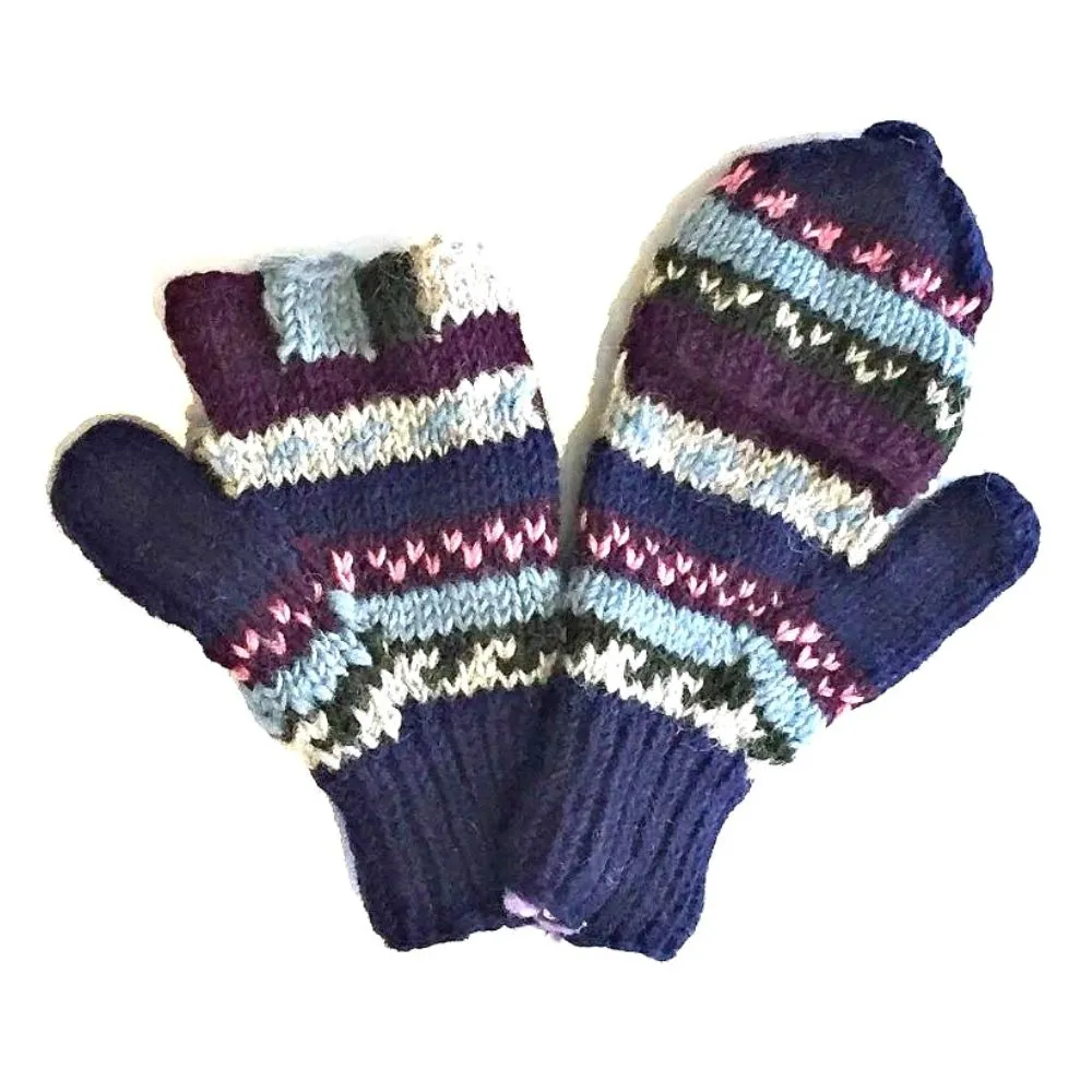 Handknit Fingerless Glove with Mitten Pullover - Assorted